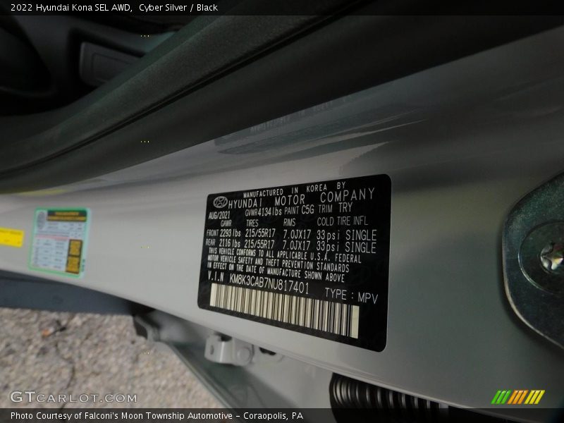 Cyber Silver / Black 2022 Hyundai Kona SEL AWD