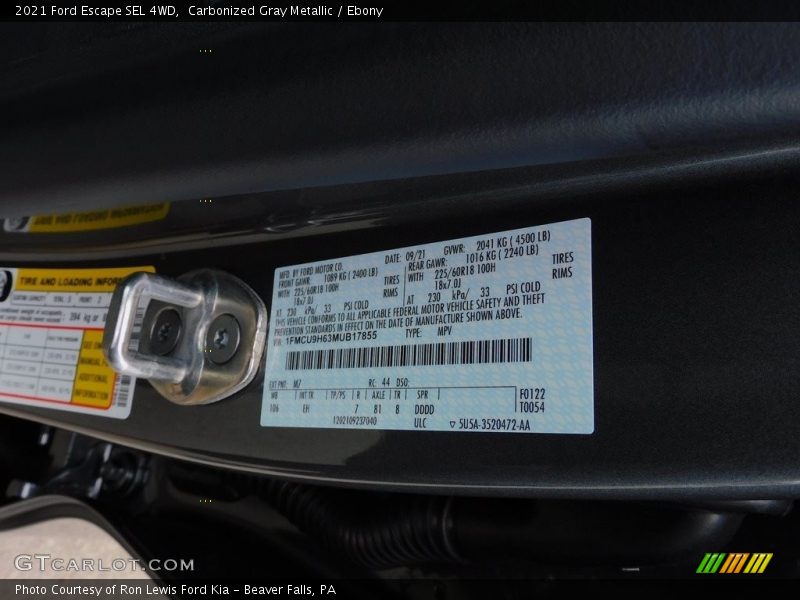 Carbonized Gray Metallic / Ebony 2021 Ford Escape SEL 4WD