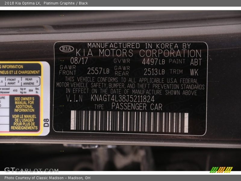 Platinum Graphite / Black 2018 Kia Optima LX