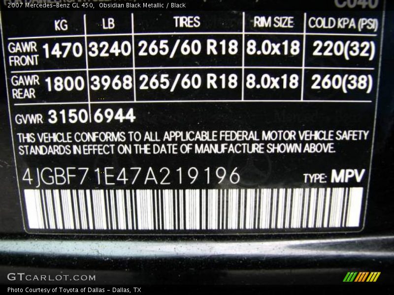 Obsidian Black Metallic / Black 2007 Mercedes-Benz GL 450
