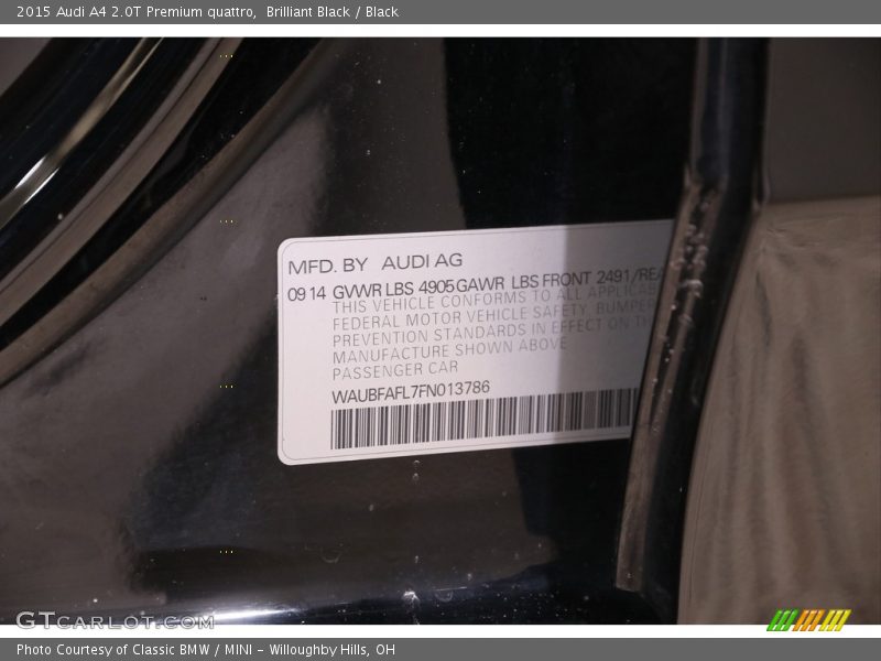 Brilliant Black / Black 2015 Audi A4 2.0T Premium quattro