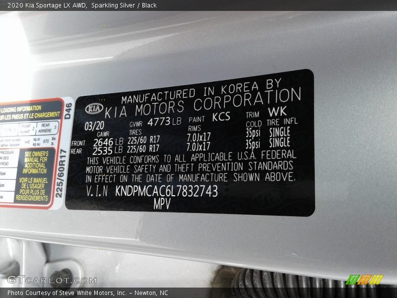 2020 Sportage LX AWD Sparkling Silver Color Code KCS