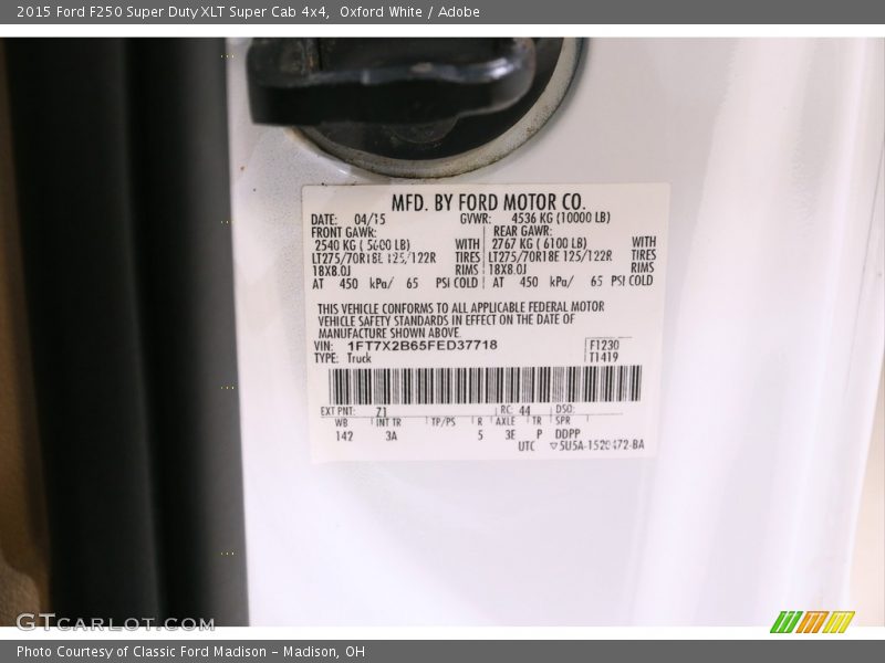 Oxford White / Adobe 2015 Ford F250 Super Duty XLT Super Cab 4x4
