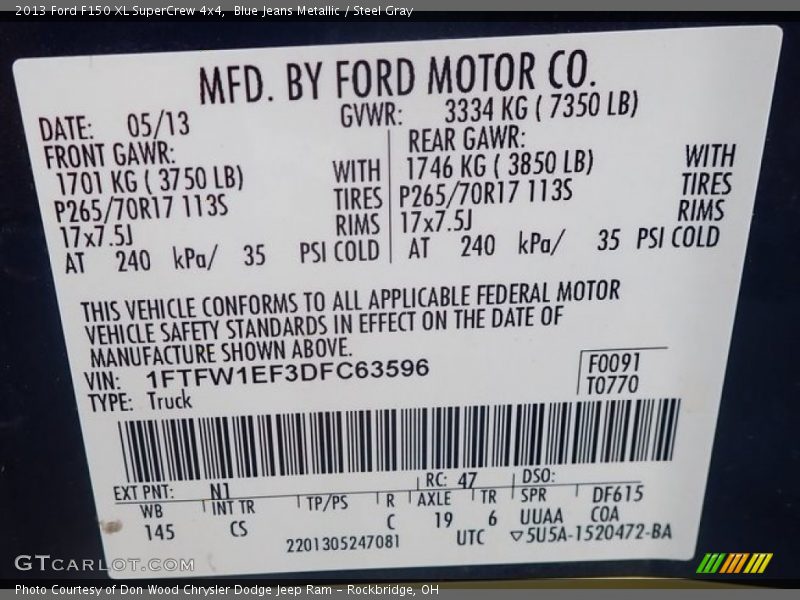 Blue Jeans Metallic / Steel Gray 2013 Ford F150 XL SuperCrew 4x4