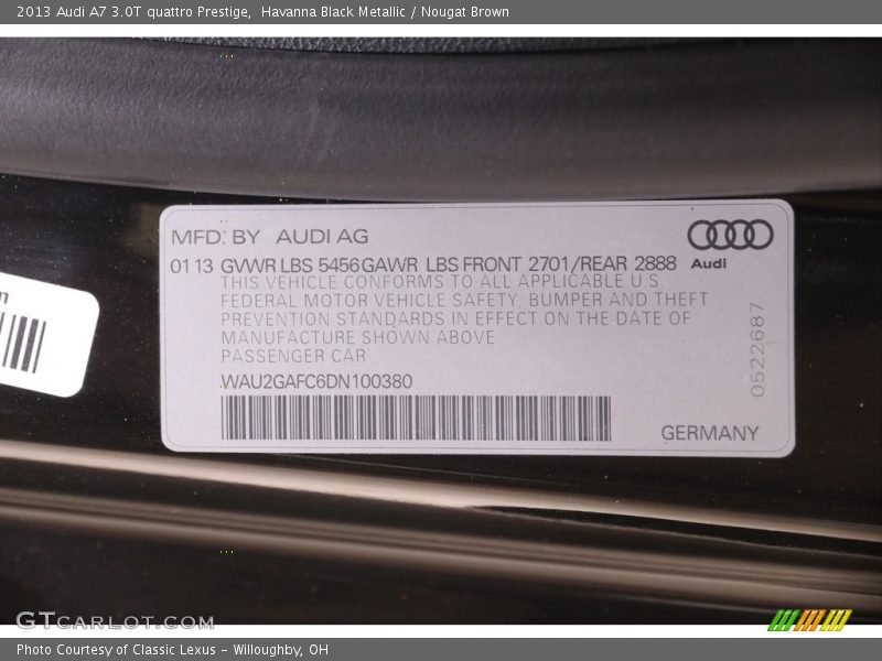 Havanna Black Metallic / Nougat Brown 2013 Audi A7 3.0T quattro Prestige