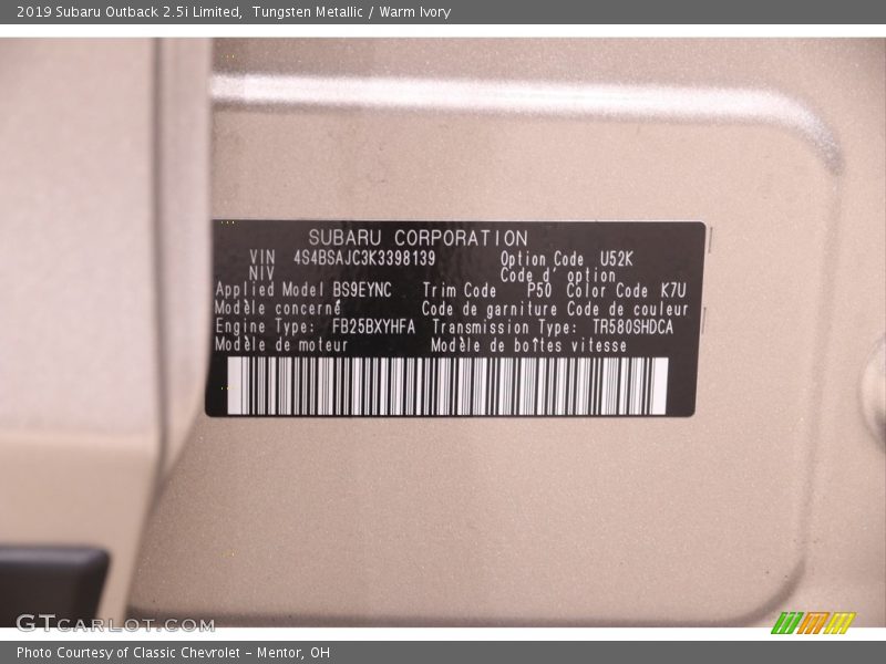 Tungsten Metallic / Warm Ivory 2019 Subaru Outback 2.5i Limited