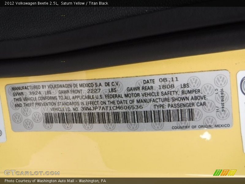 Saturn Yellow / Titan Black 2012 Volkswagen Beetle 2.5L