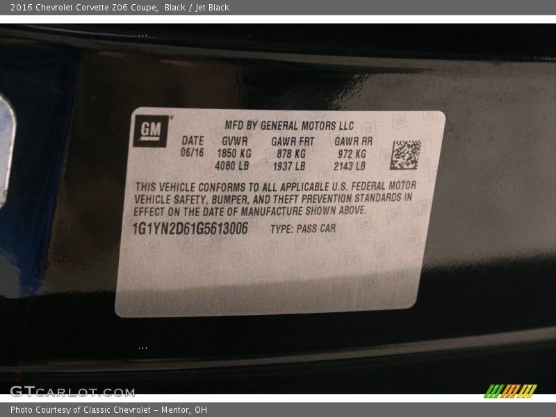 Black / Jet Black 2016 Chevrolet Corvette Z06 Coupe