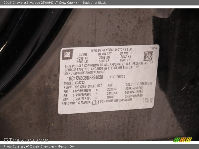 Black / Jet Black 2016 Chevrolet Silverado 2500HD LT Crew Cab 4x4