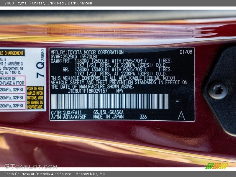 2008 FJ Cruiser  Brick Red Color Code 2JX