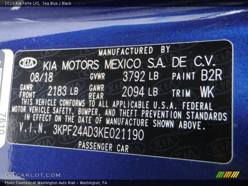 Sea Blue / Black 2019 Kia Forte LXS