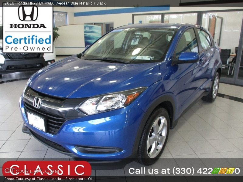 Aegean Blue Metallic / Black 2018 Honda HR-V LX AWD