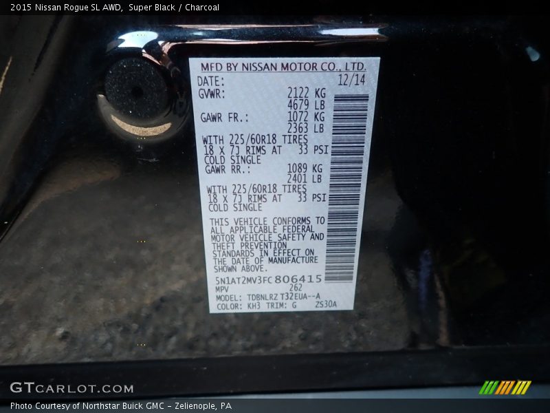 Super Black / Charcoal 2015 Nissan Rogue SL AWD