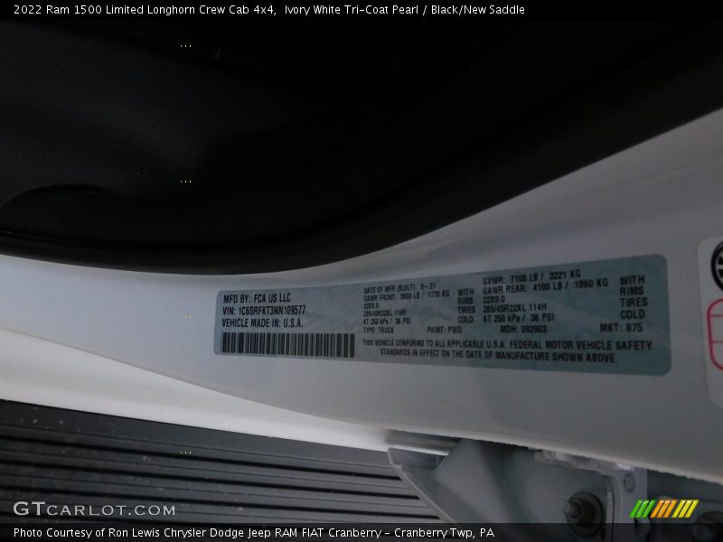 Ivory White Tri-Coat Pearl / Black/New Saddle 2022 Ram 1500 Limited Longhorn Crew Cab 4x4