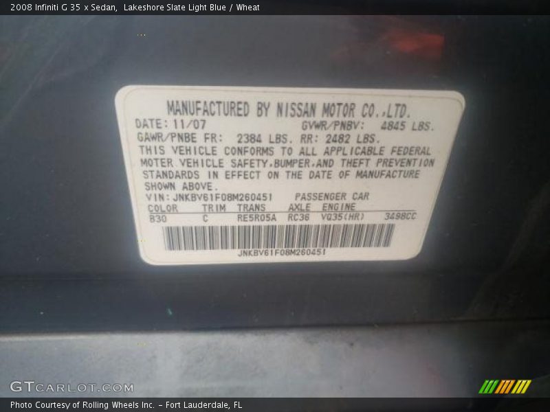 Lakeshore Slate Light Blue / Wheat 2008 Infiniti G 35 x Sedan