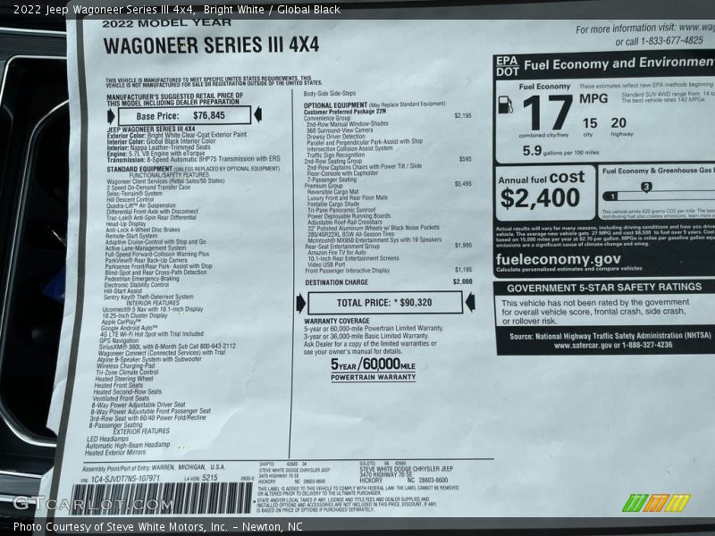  2022 Wagoneer Series III 4x4 Window Sticker
