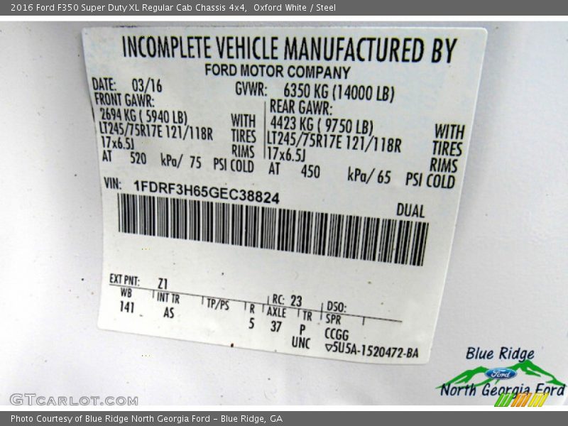 Oxford White / Steel 2016 Ford F350 Super Duty XL Regular Cab Chassis 4x4