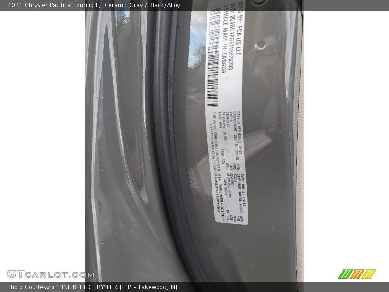 Ceramic Gray / Black/Alloy 2021 Chrysler Pacifica Touring L