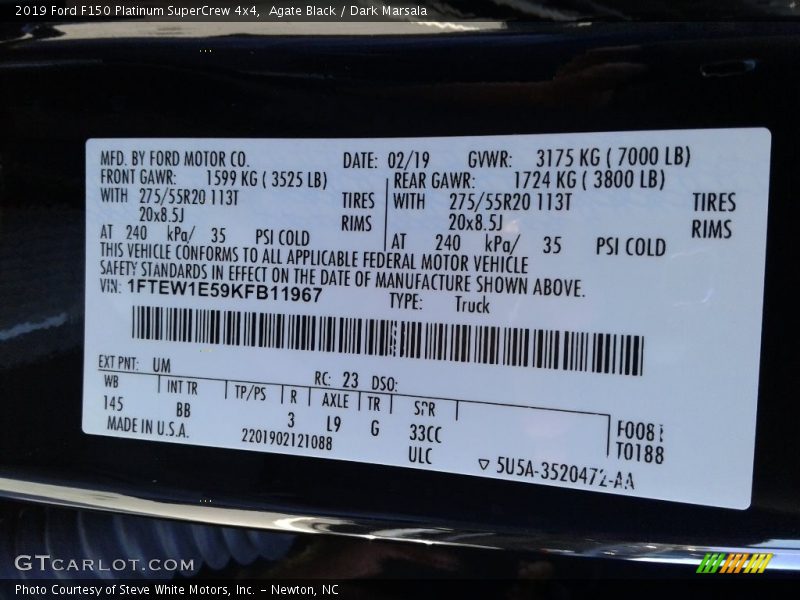 Agate Black / Dark Marsala 2019 Ford F150 Platinum SuperCrew 4x4