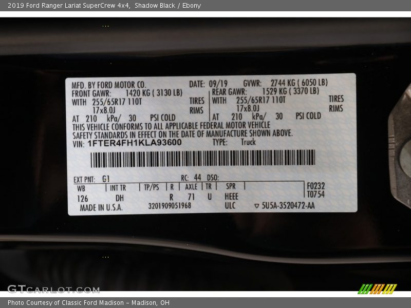 Shadow Black / Ebony 2019 Ford Ranger Lariat SuperCrew 4x4