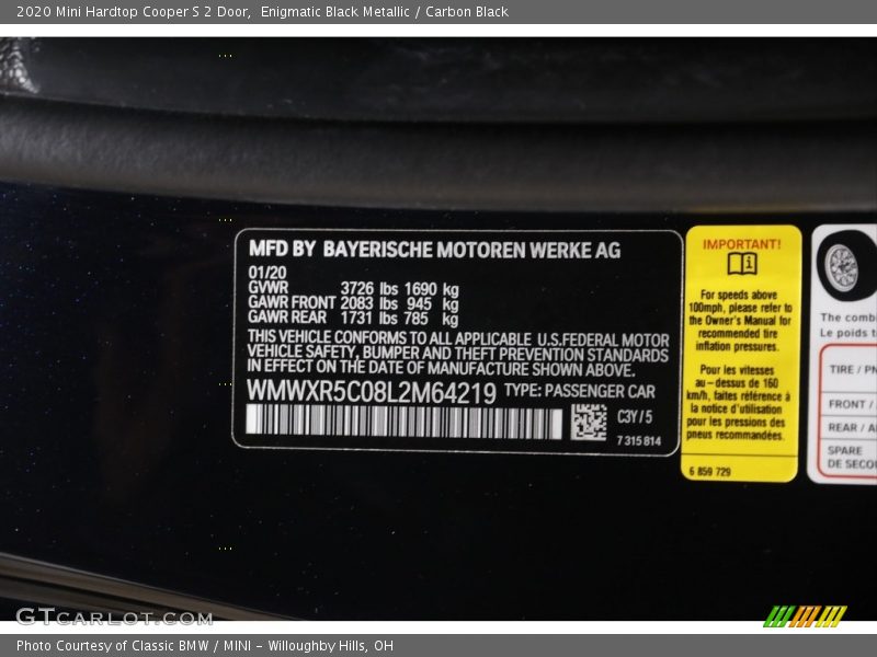 Enigmatic Black Metallic / Carbon Black 2020 Mini Hardtop Cooper S 2 Door