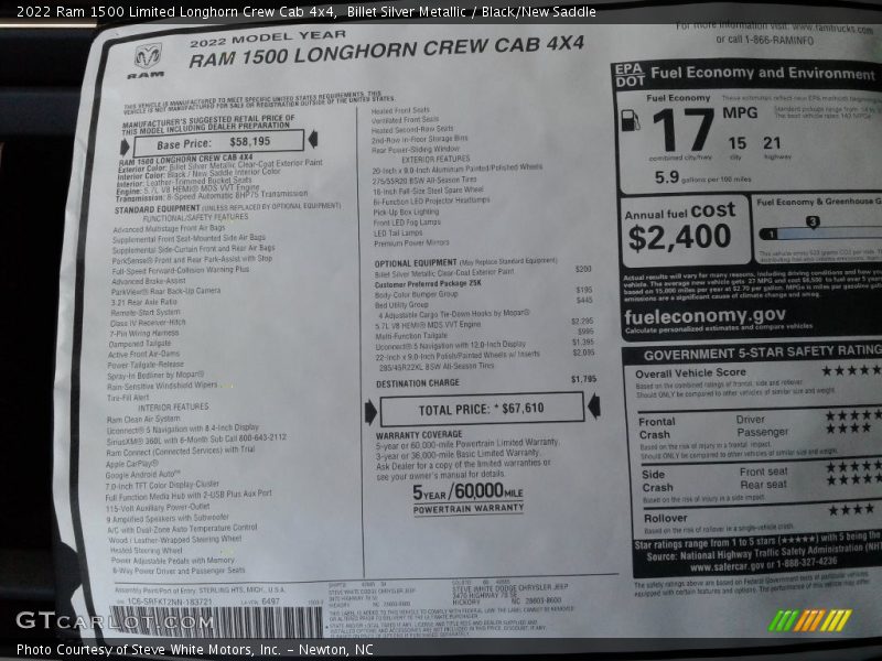 Billet Silver Metallic / Black/New Saddle 2022 Ram 1500 Limited Longhorn Crew Cab 4x4