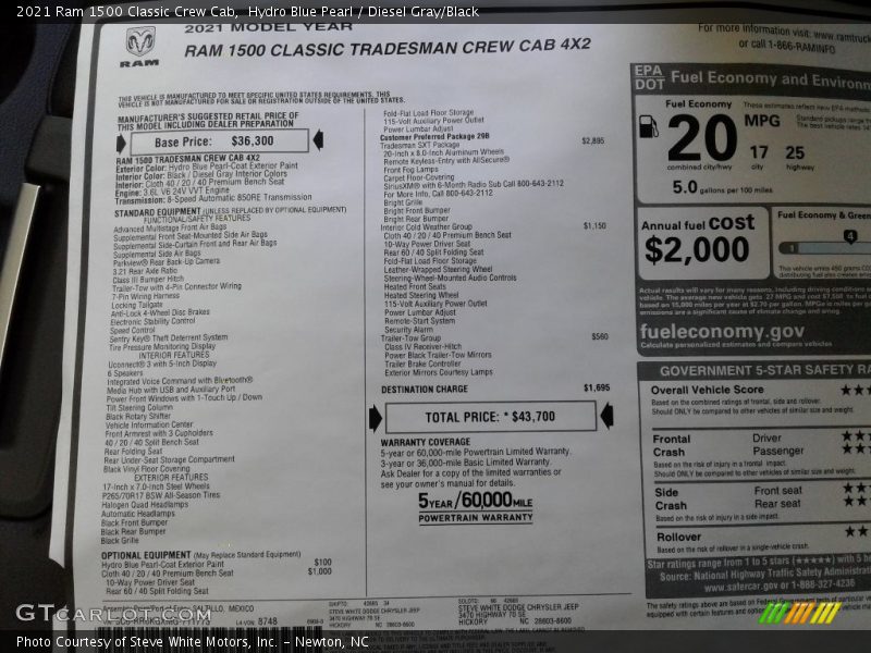 Hydro Blue Pearl / Diesel Gray/Black 2021 Ram 1500 Classic Crew Cab