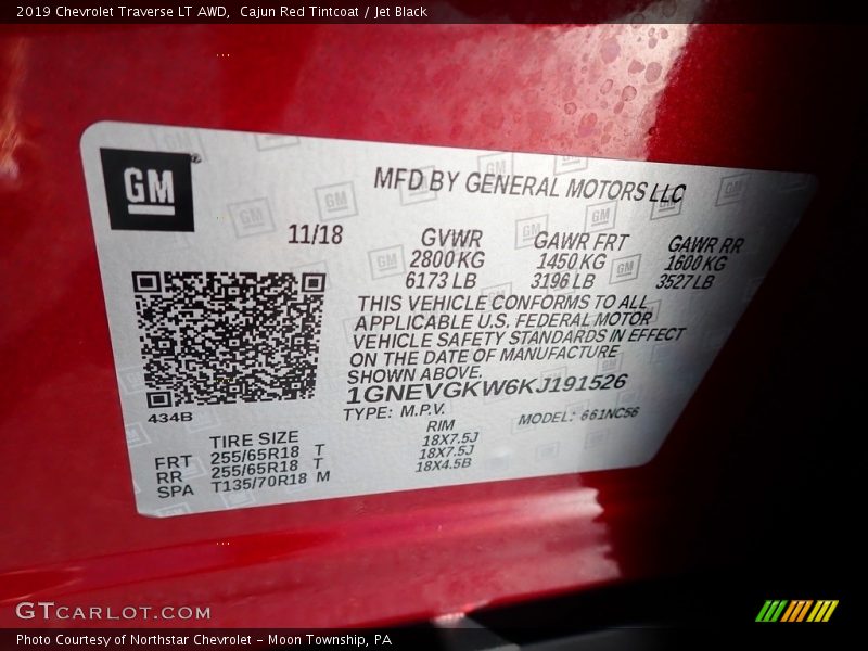 Cajun Red Tintcoat / Jet Black 2019 Chevrolet Traverse LT AWD