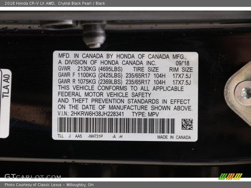 Crystal Black Pearl / Black 2018 Honda CR-V LX AWD