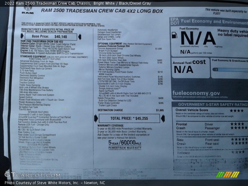 Bright White / Black/Diesel Gray 2022 Ram 2500 Tradesman Crew Cab Chassis