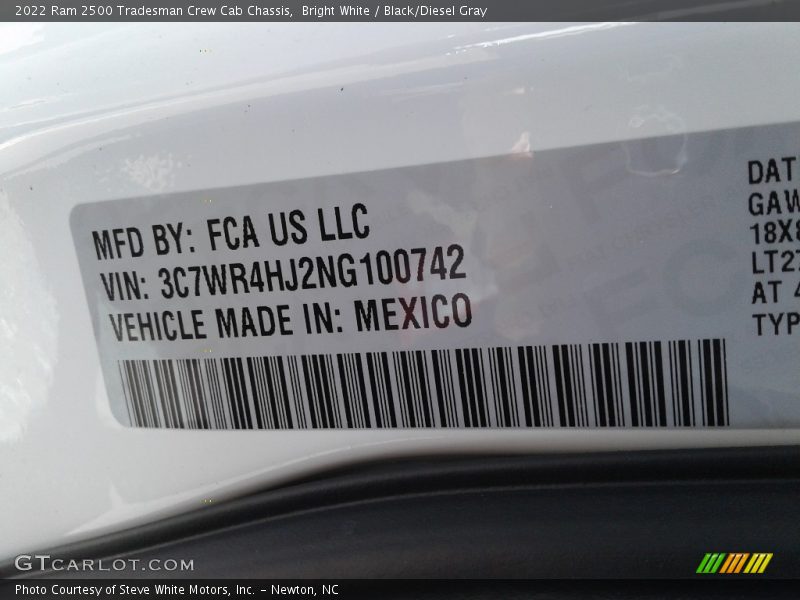 Bright White / Black/Diesel Gray 2022 Ram 2500 Tradesman Crew Cab Chassis