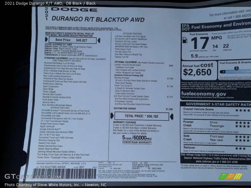 DB Black / Black 2021 Dodge Durango R/T AWD