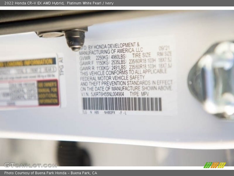 Platinum White Pearl / Ivory 2022 Honda CR-V EX AWD Hybrid