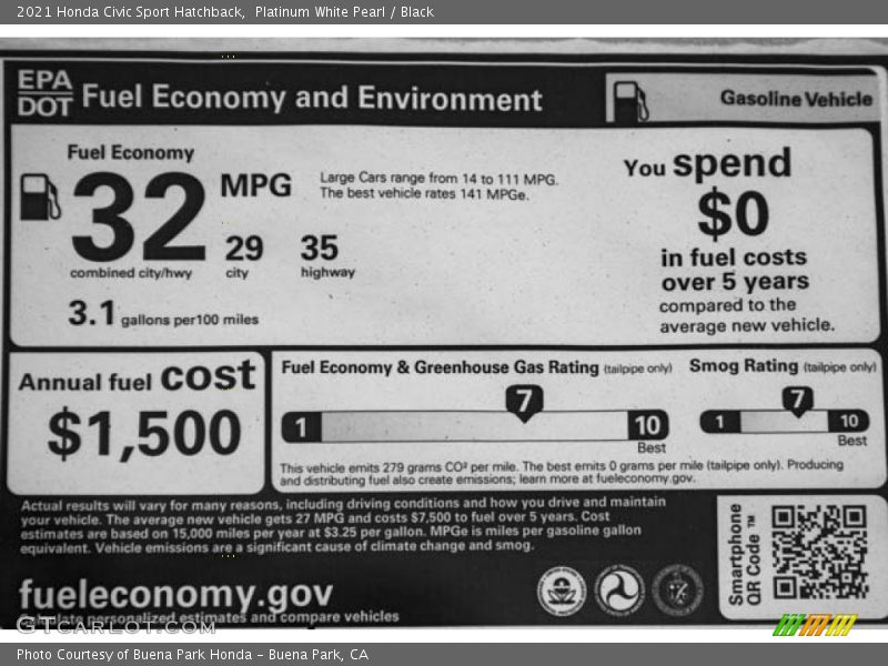 Platinum White Pearl / Black 2021 Honda Civic Sport Hatchback