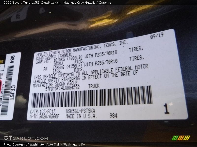 Magnetic Gray Metallic / Graphite 2020 Toyota Tundra SR5 CrewMax 4x4