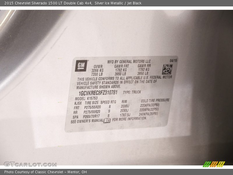 Silver Ice Metallic / Jet Black 2015 Chevrolet Silverado 1500 LT Double Cab 4x4