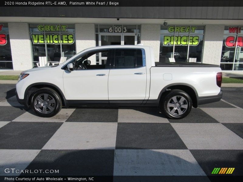 Platinum White Pearl / Beige 2020 Honda Ridgeline RTL-E AWD