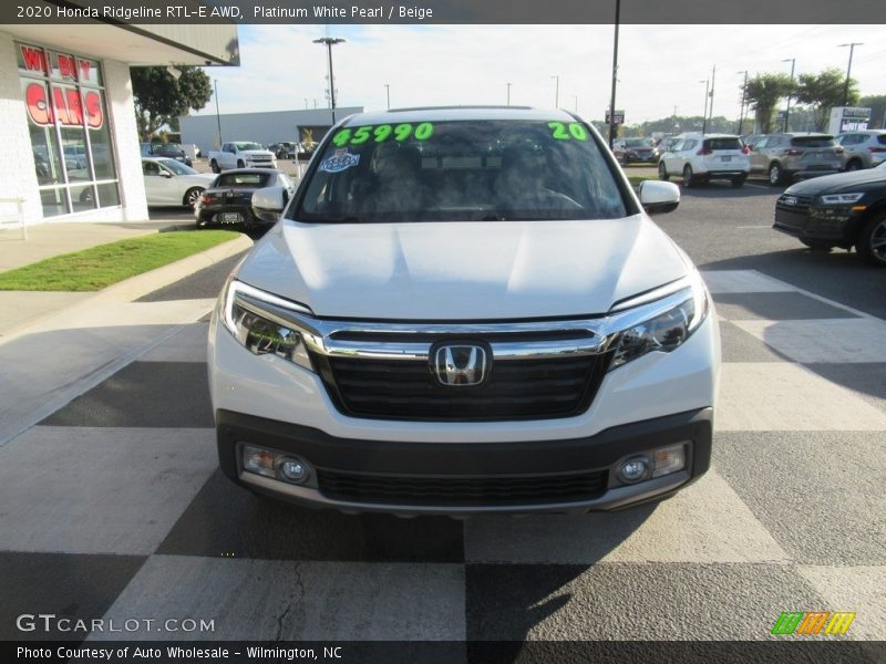 Platinum White Pearl / Beige 2020 Honda Ridgeline RTL-E AWD