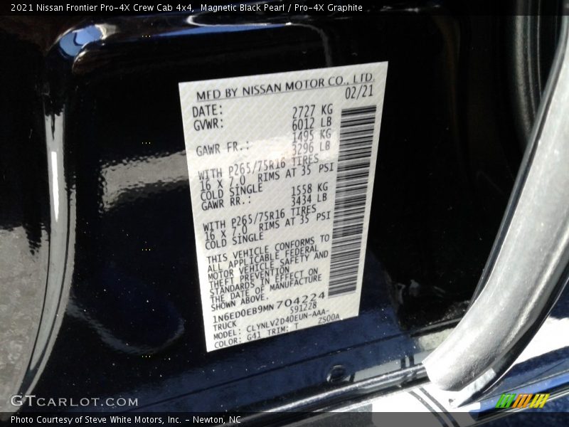 2021 Frontier Pro-4X Crew Cab 4x4 Magnetic Black Pearl Color Code G41