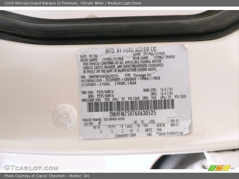 Vibrant White / Medium Light Stone 2006 Mercury Grand Marquis LS Premium