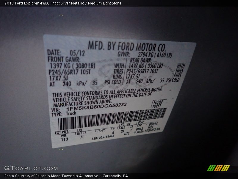 Ingot Silver Metallic / Medium Light Stone 2013 Ford Explorer 4WD
