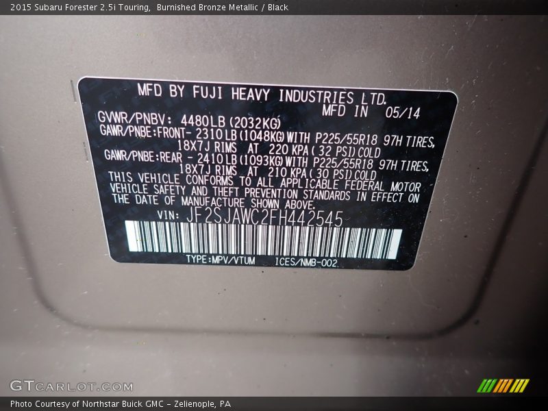 Burnished Bronze Metallic / Black 2015 Subaru Forester 2.5i Touring