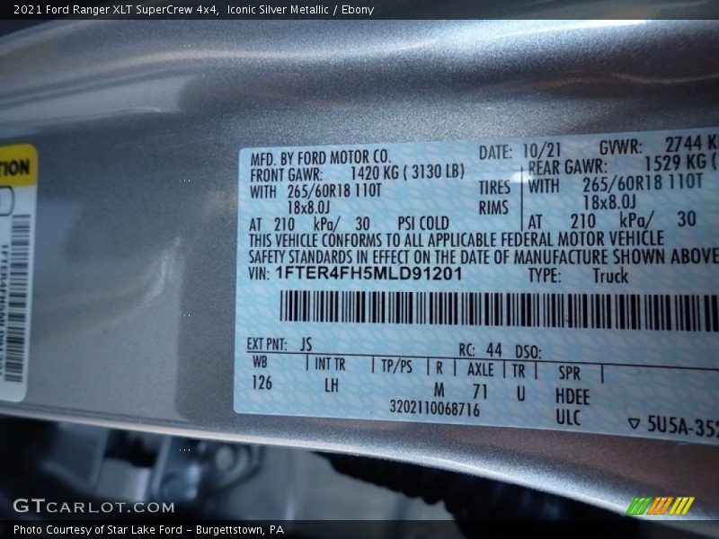 Iconic Silver Metallic / Ebony 2021 Ford Ranger XLT SuperCrew 4x4