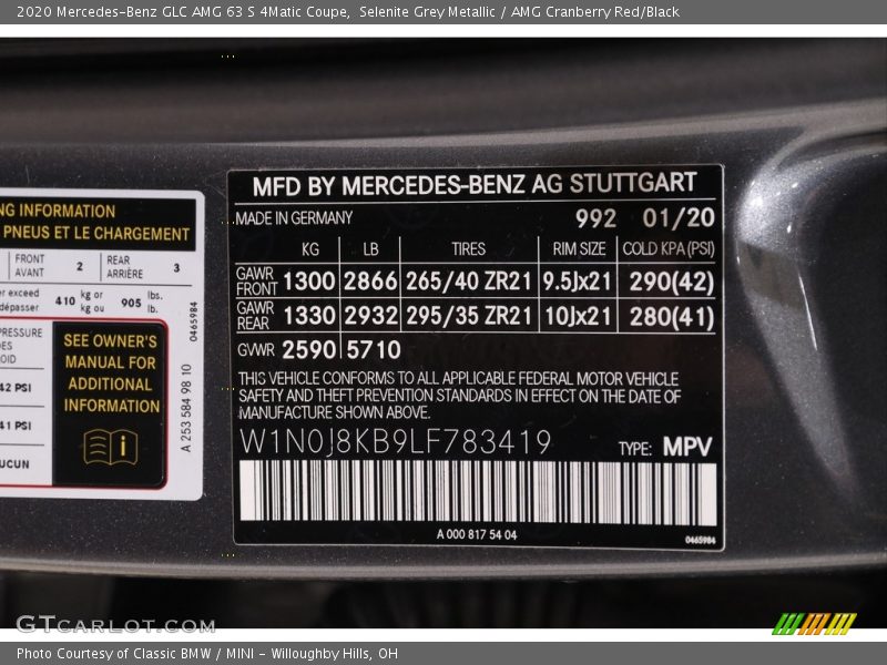 2020 GLC AMG 63 S 4Matic Coupe Selenite Grey Metallic Color Code 992