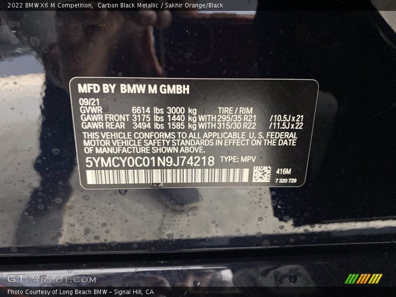 2022 X6 M Competition Carbon Black Metallic Color Code 416