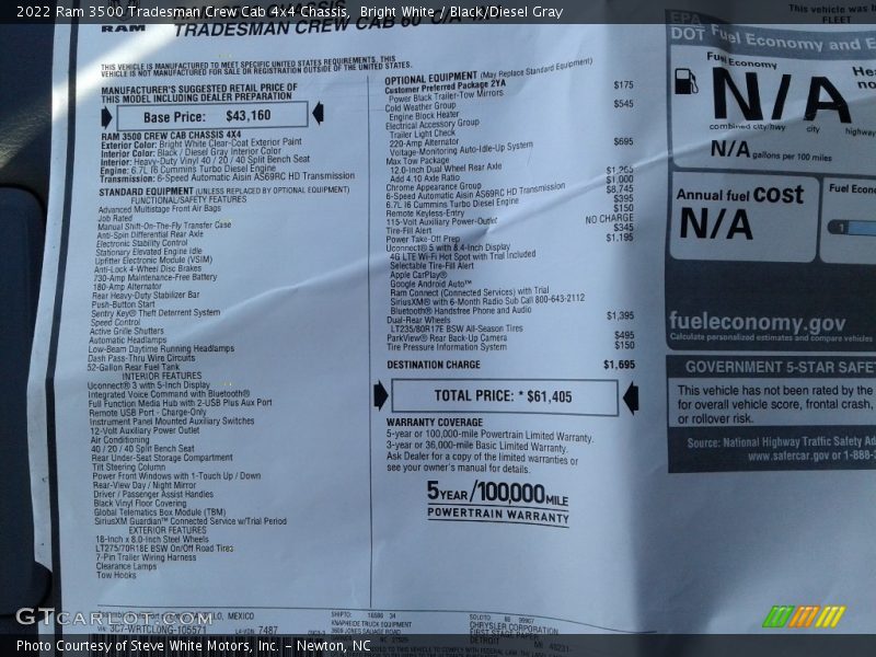 Bright White / Black/Diesel Gray 2022 Ram 3500 Tradesman Crew Cab 4x4 Chassis