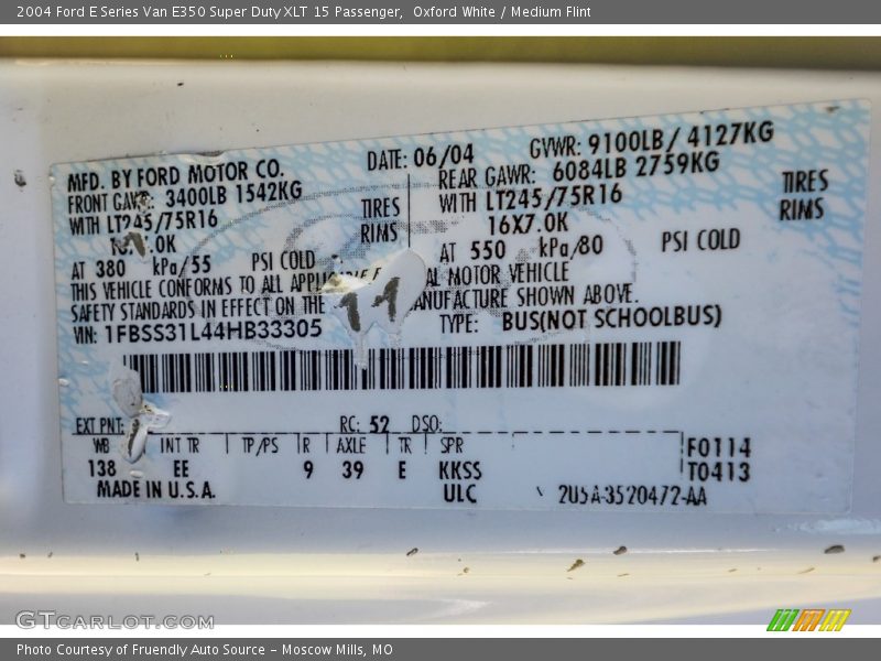 Oxford White / Medium Flint 2004 Ford E Series Van E350 Super Duty XLT 15 Passenger