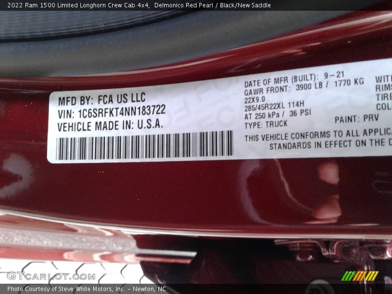 2022 1500 Limited Longhorn Crew Cab 4x4 Delmonico Red Pearl Color Code PRV