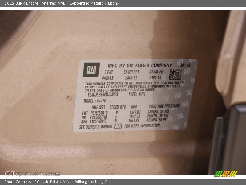 Coppertino Metallic / Ebony 2019 Buick Encore Preferred AWD