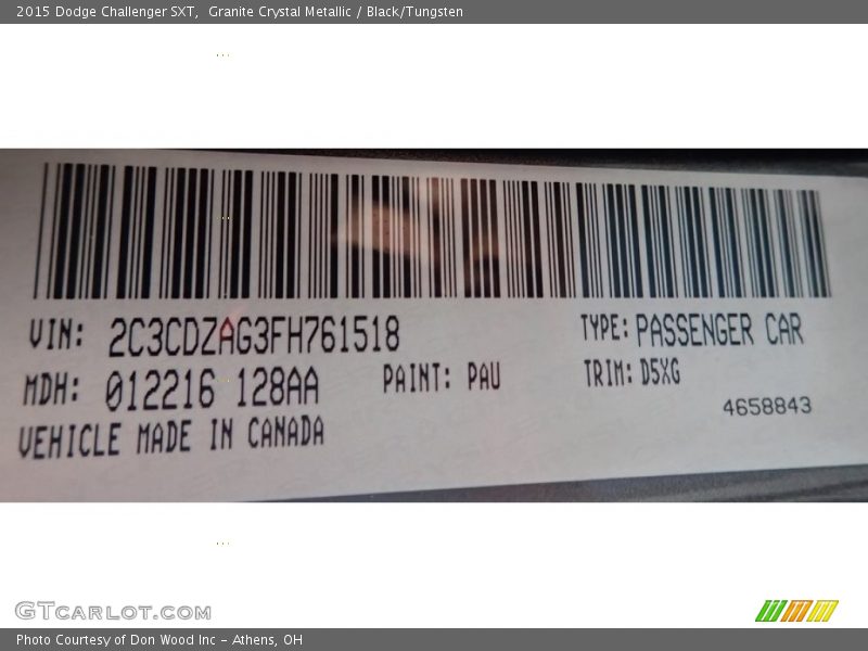 Granite Crystal Metallic / Black/Tungsten 2015 Dodge Challenger SXT